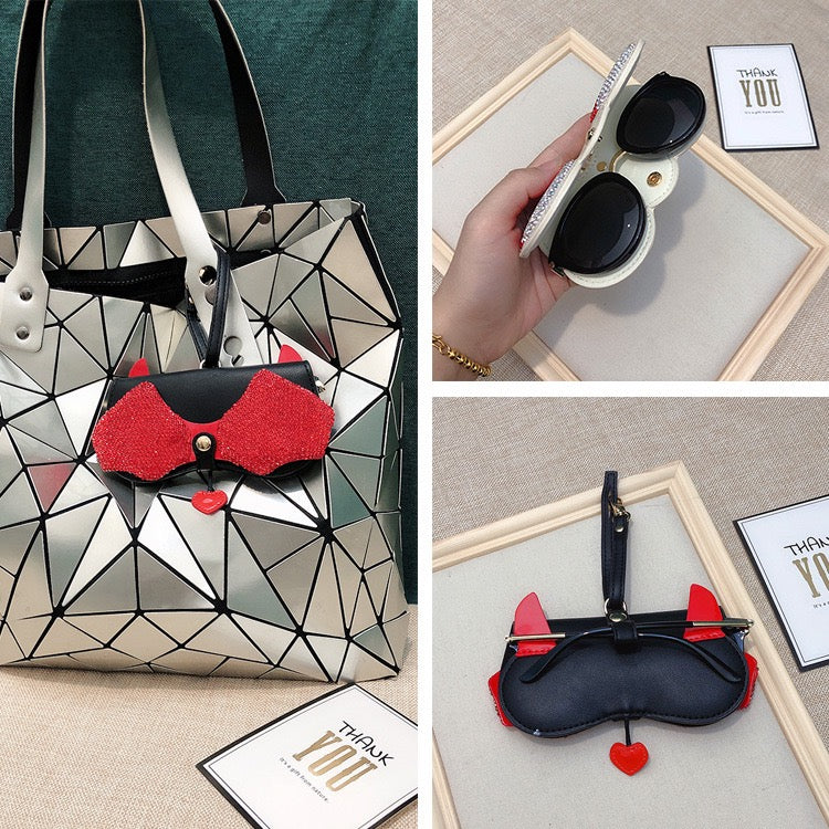 Bling Rhinestone Leather Glasses Case Bag Charm- Fashion Accessories