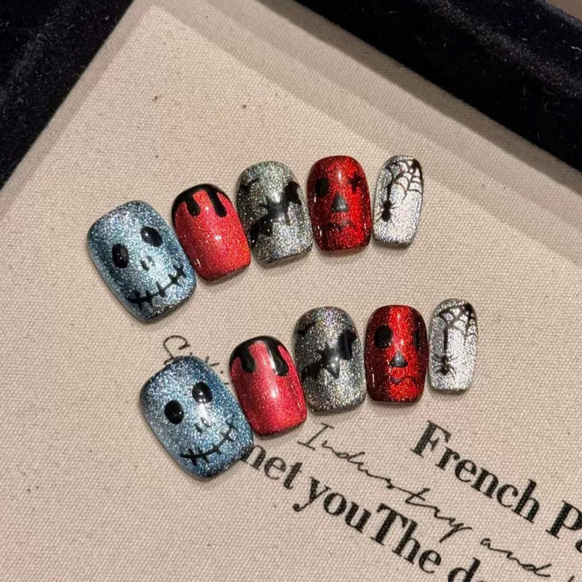 Halloween Cat Eye Blue - Holiday Handmade Press On Nails