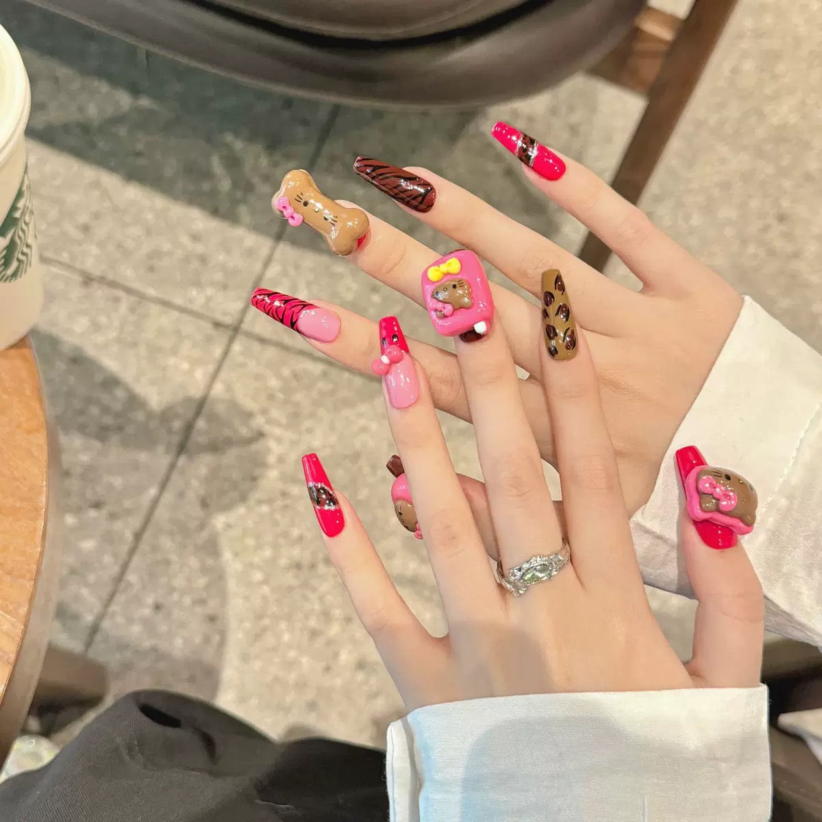 Black KT Vacation -  Handmade Press On Nails