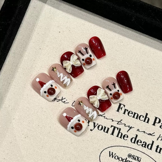 Xmas Red Nose - Holiday Handmade Press On Nails
