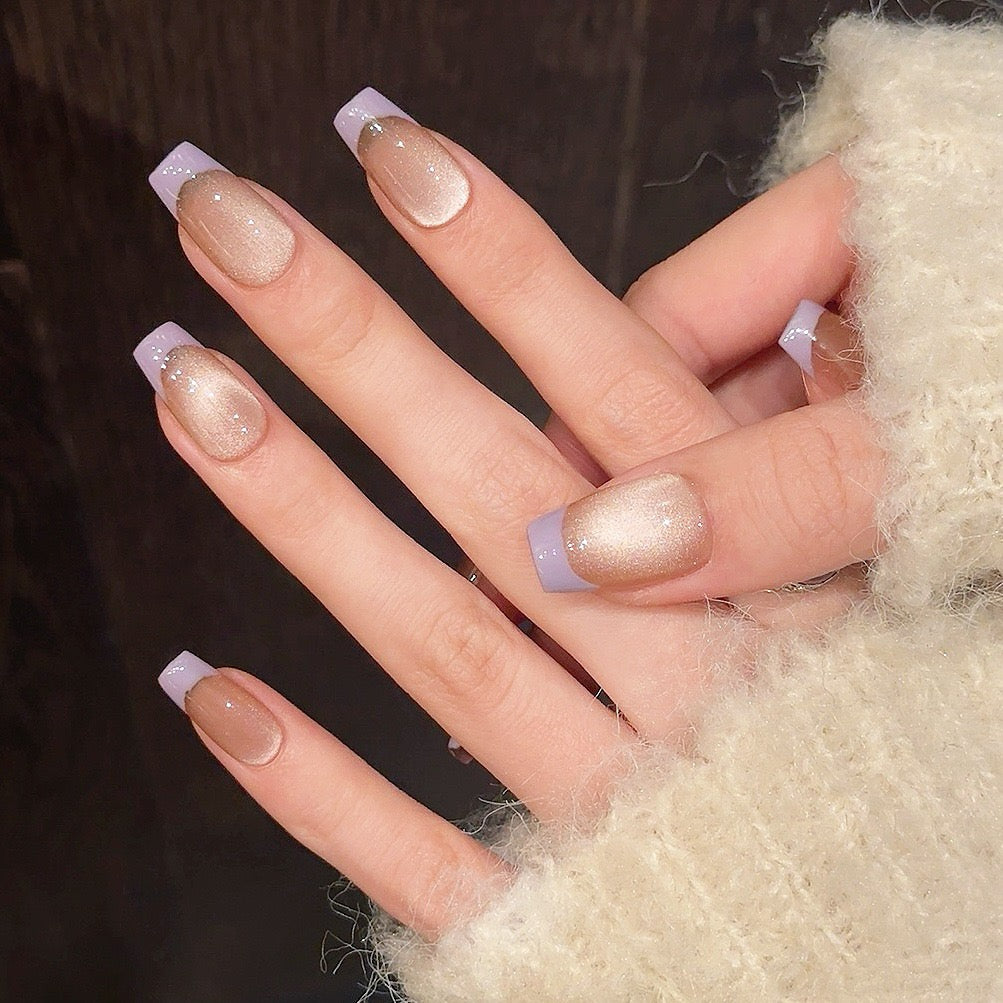 Taro Purple French -  Handmade Press On Nails