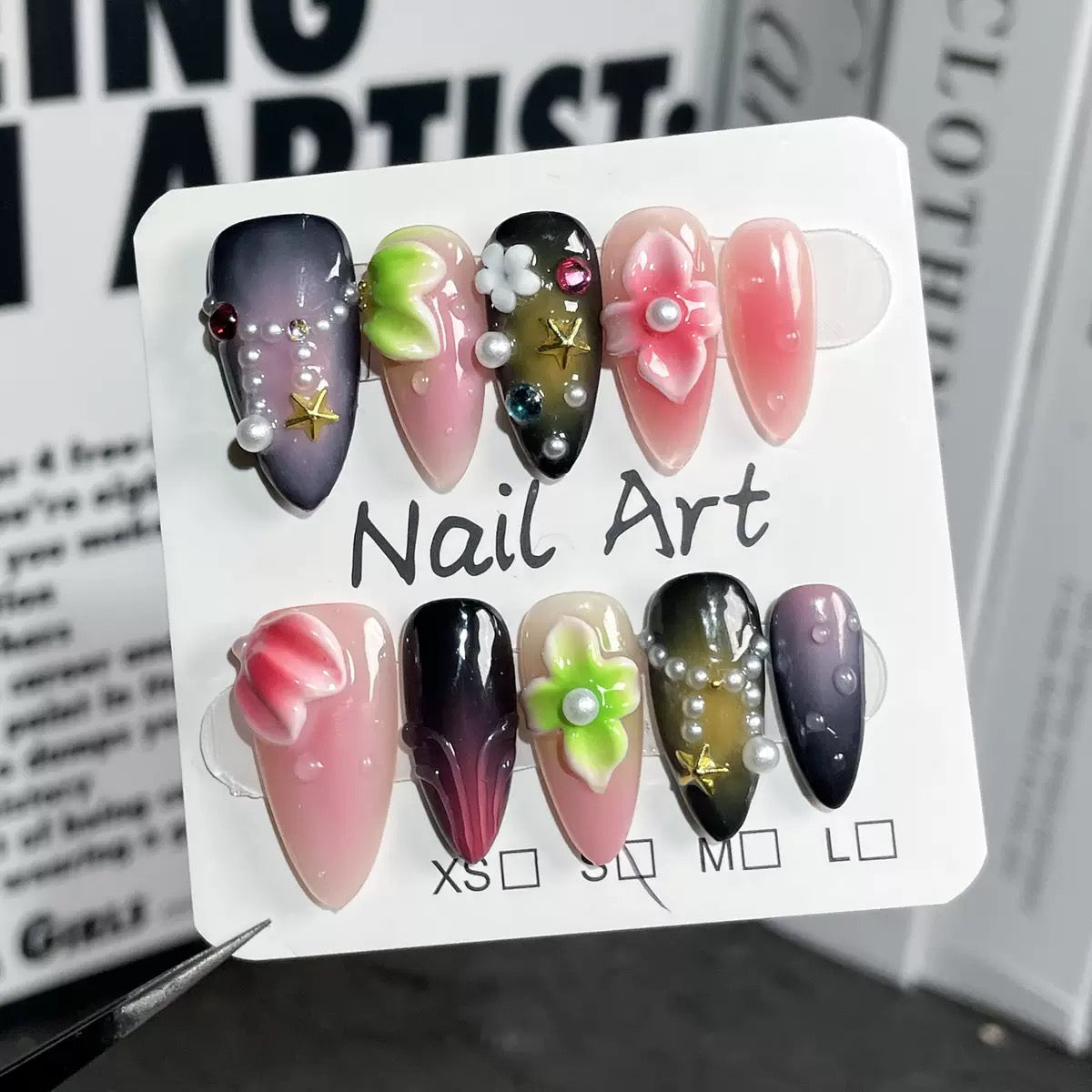 Passion Flower 3D Almond - Handmade Press On Nails