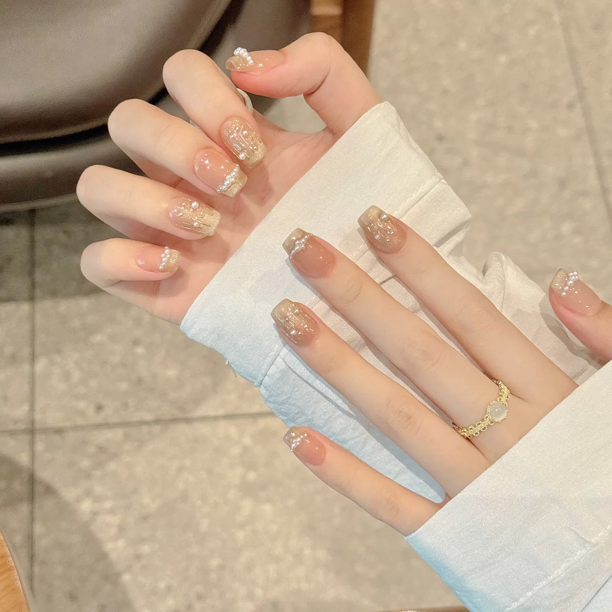 Pearl-Accent French - Handmade Press On Nails