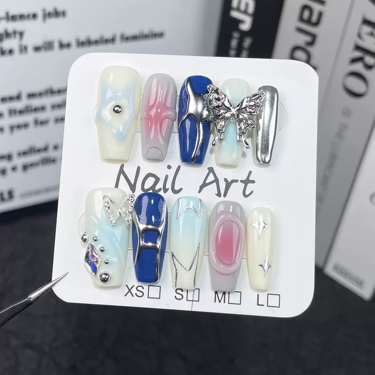 Classic Blue Butterfly Y2K - Handmade Press On Nails