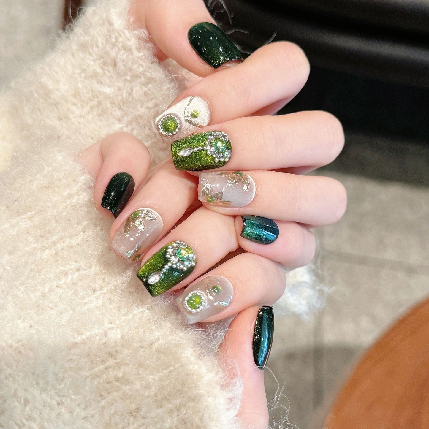 Emerald Green Gem  -  Handmade Press On Nails