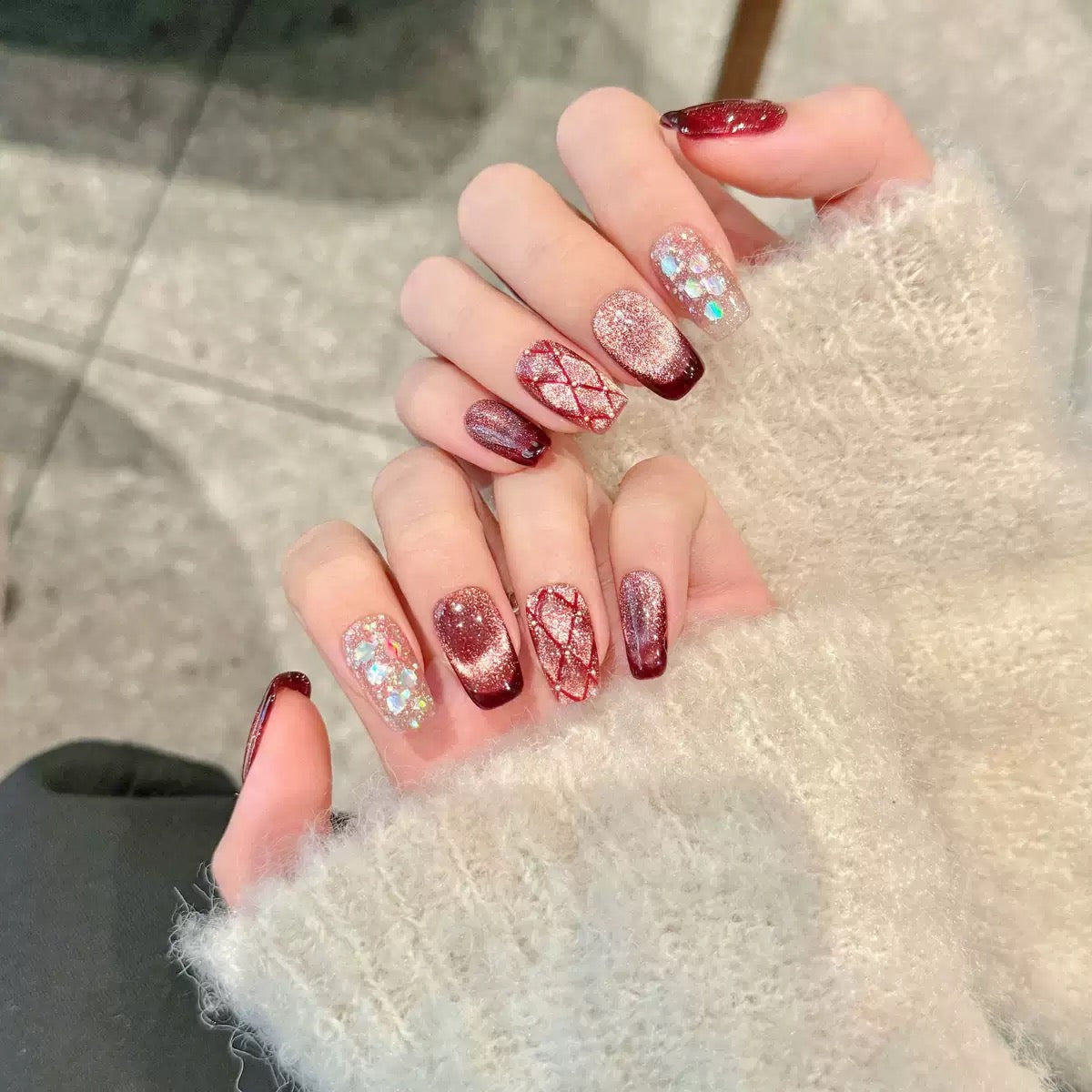 Raspberry Wine Red  -  Handmade Press On Nails