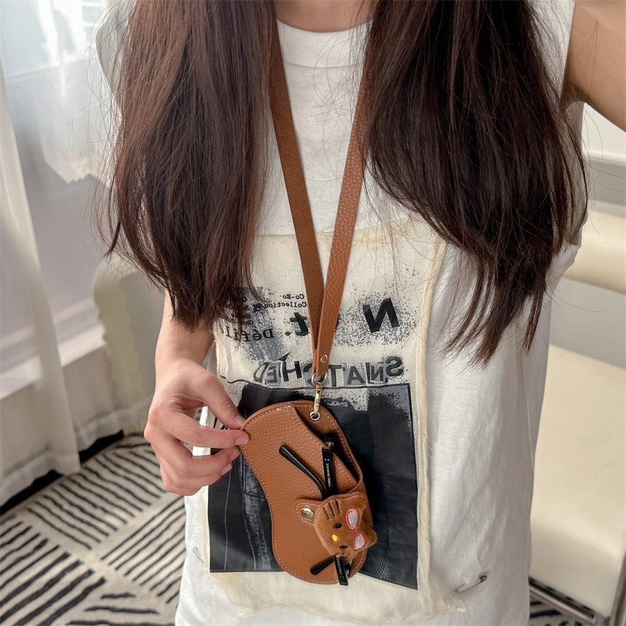 Leather Glasses Case Kitty  - Fashion Accessories