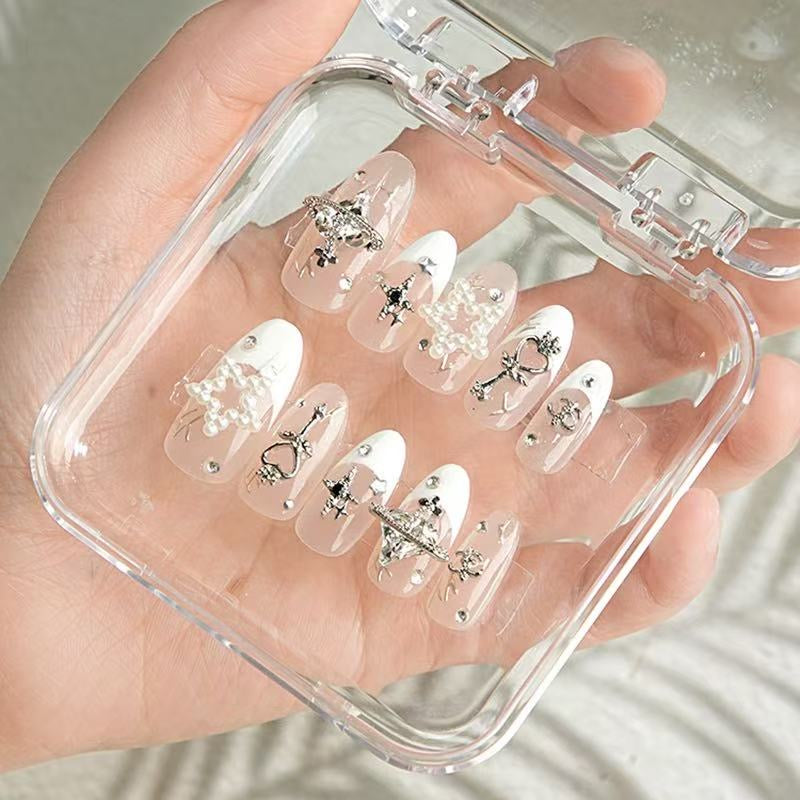 Crystal Planet White French -  Handmade Press On Nails