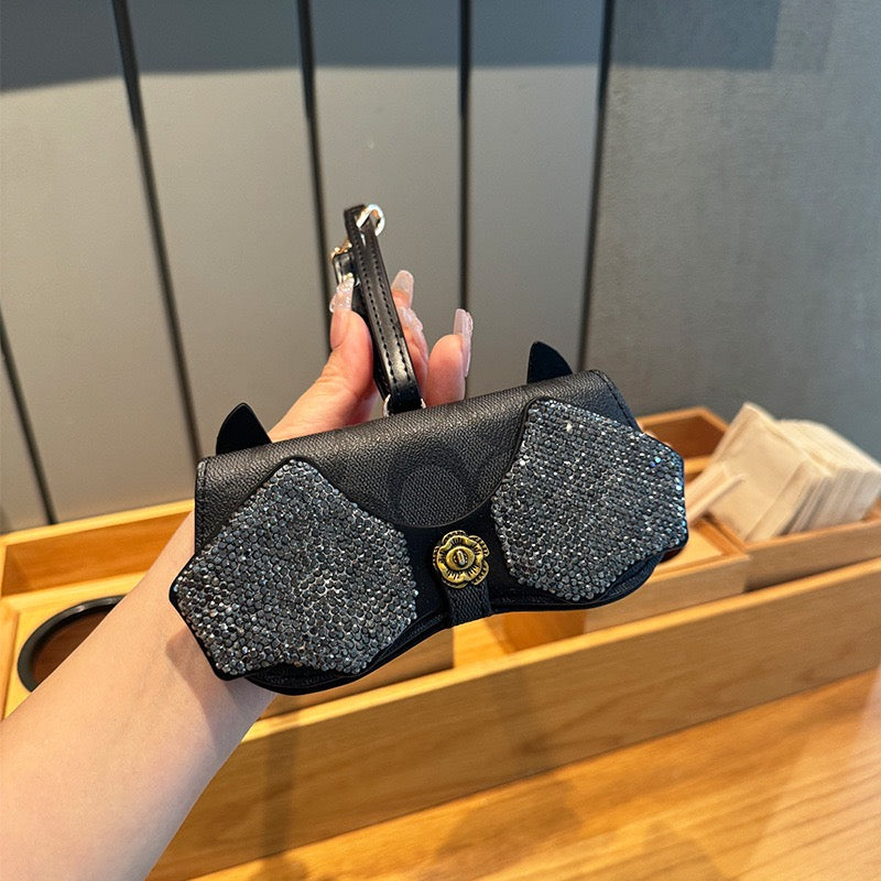 Bling Rhinestone Leather Glasses Case Bag Charm- Fashion Accessories