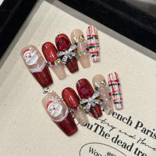 Xmas Classic Red French - Holiday Handmade Press On Nails