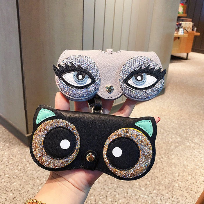 Bling Rhinestone Leather Glasses Case Bag Charm- Fashion Accessories