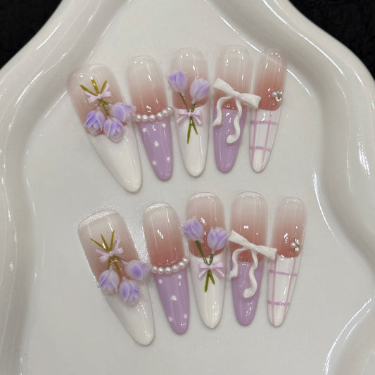 Purple Rose - Long Party Handmade Press On Nails