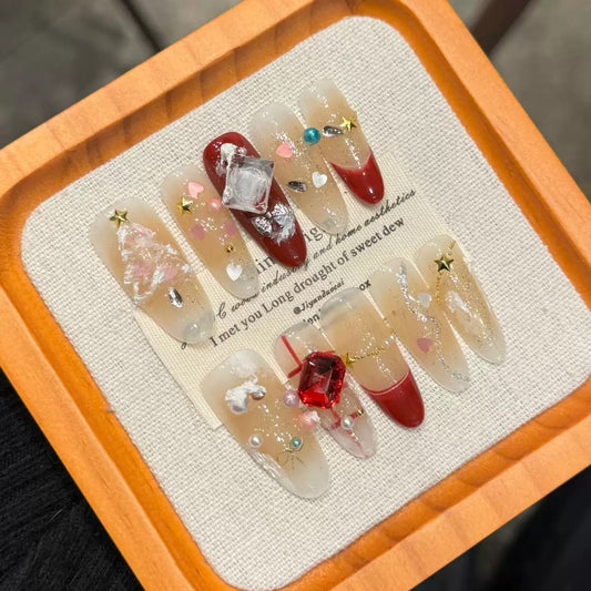 Xmas Elegant Nude - Holiday Handmade Press On Nails
