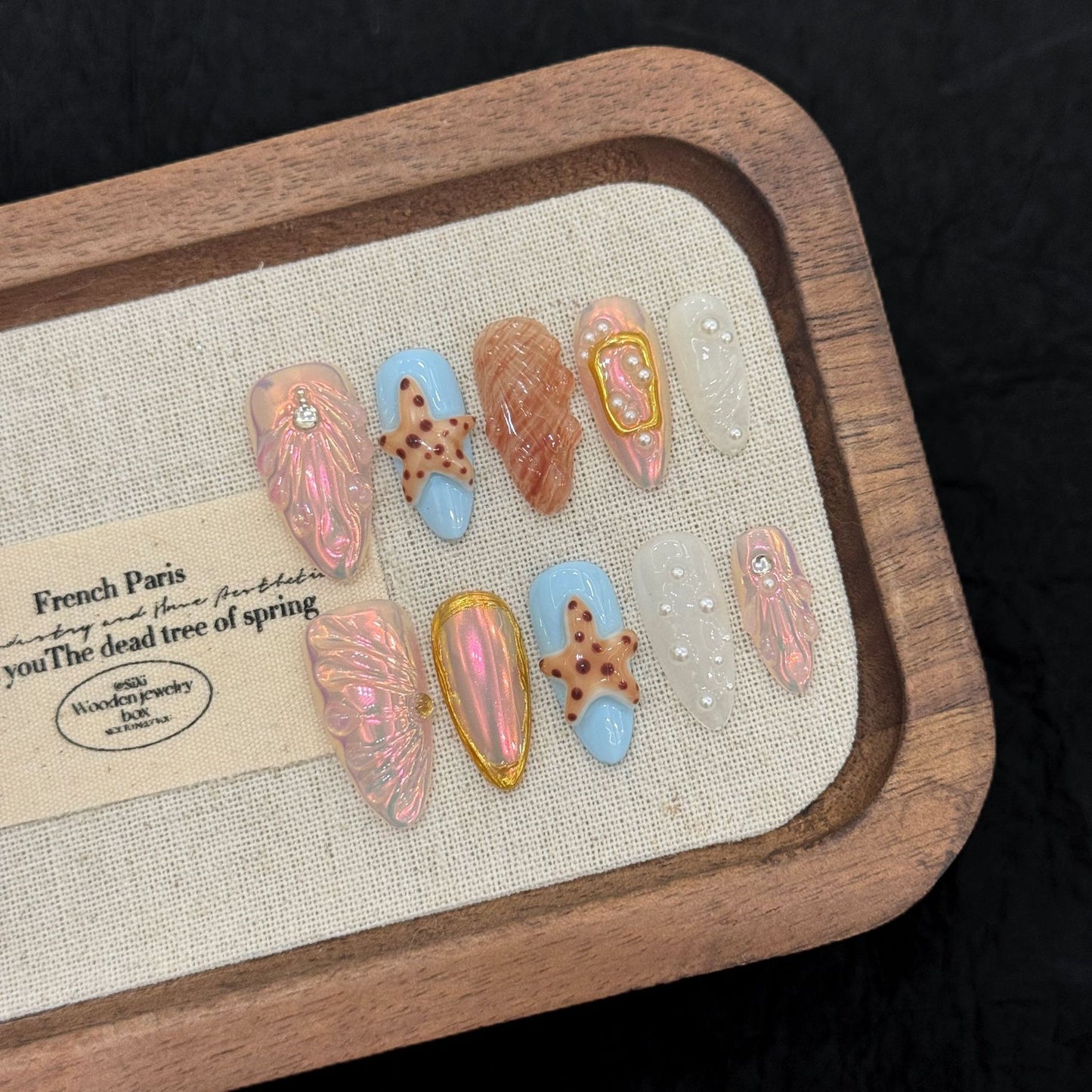 Ocean Dream - 3D Carved Almond - Handmade Press On Nails
