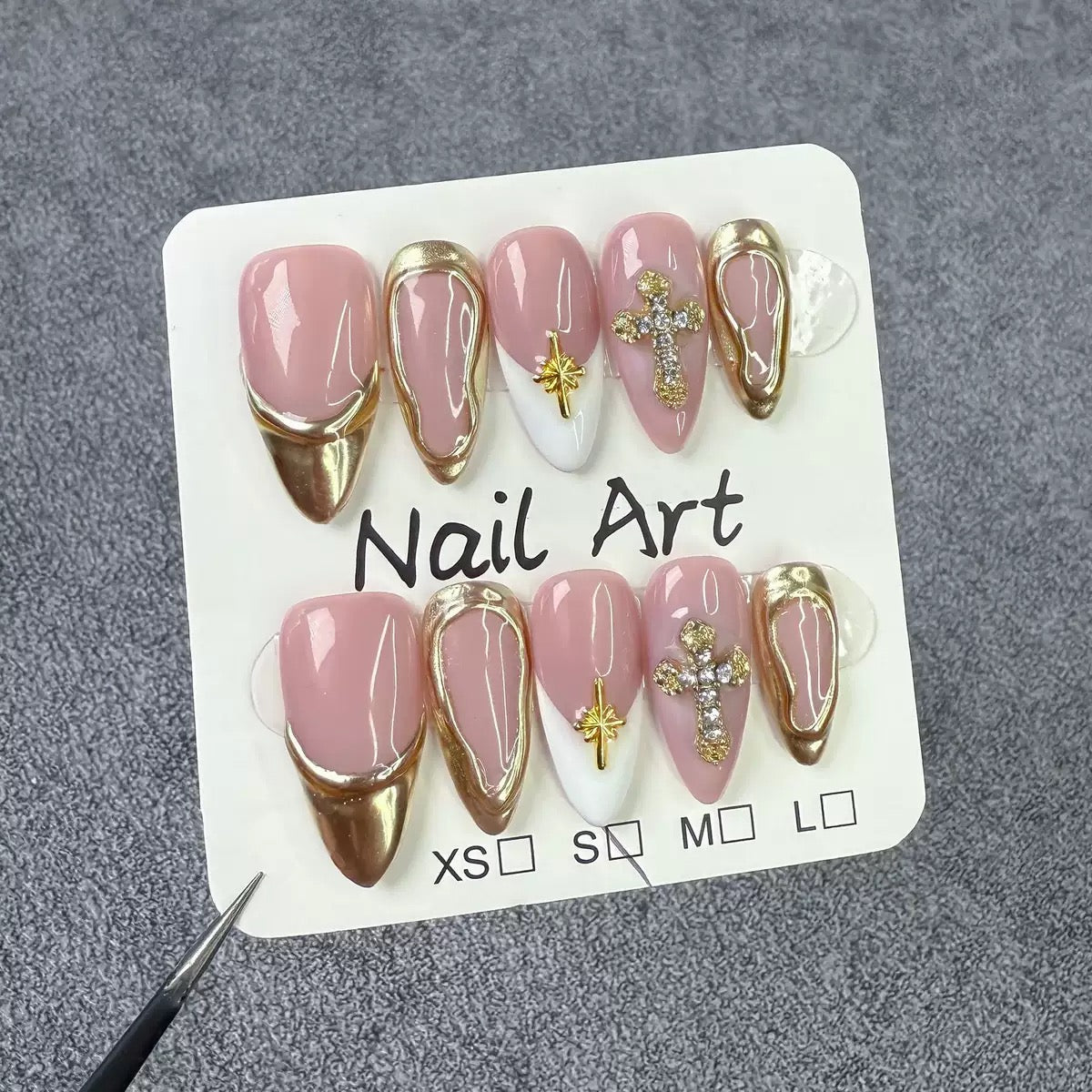Golden French Y2K - Handmade Press On Nails