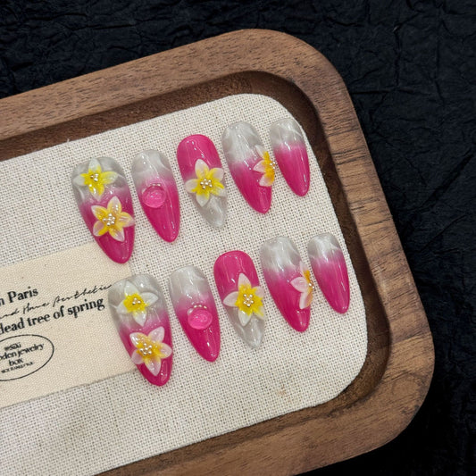 Passion   -  3D Carved Almond - Handmade Press On Nails