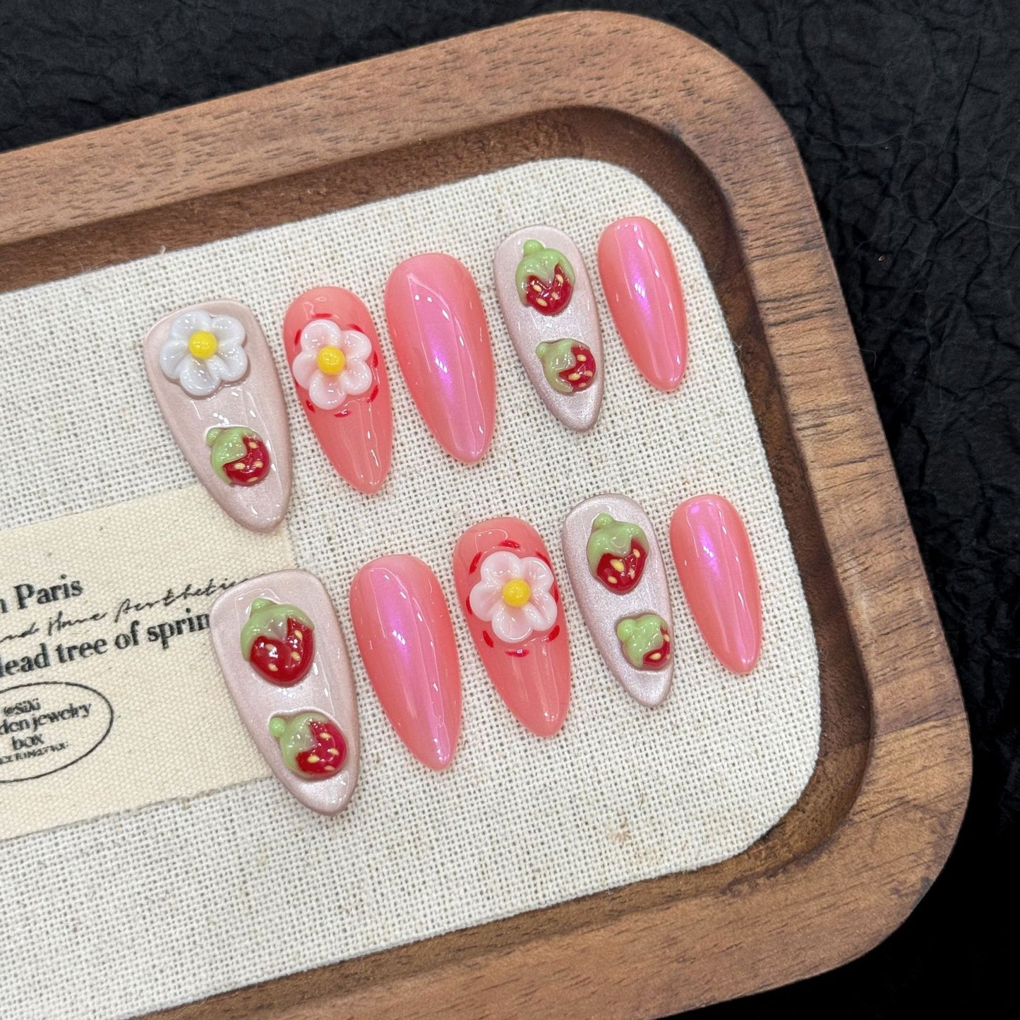 Pink Strawberry  -  Handmade Press On Nails