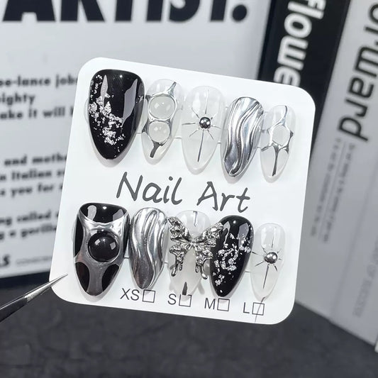 Y2KBlack N White  - Handmade Press On Nails