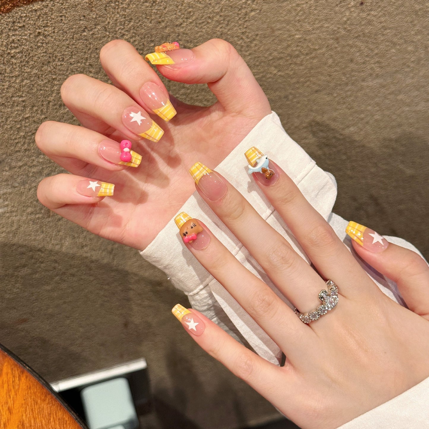Yellow French KT- Cute Kawaii Handmade Press On Nails