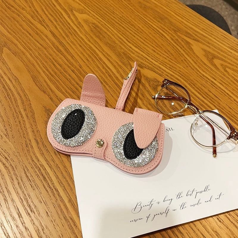 Bling Rhinestone Leather Glasses Case Bag Charm- Fashion Accessories