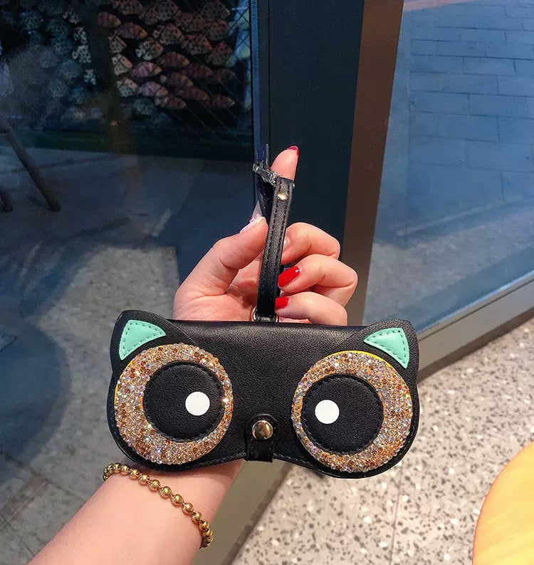 Bling Rhinestone Leather Glasses Case Bag Charm- Fashion Accessories