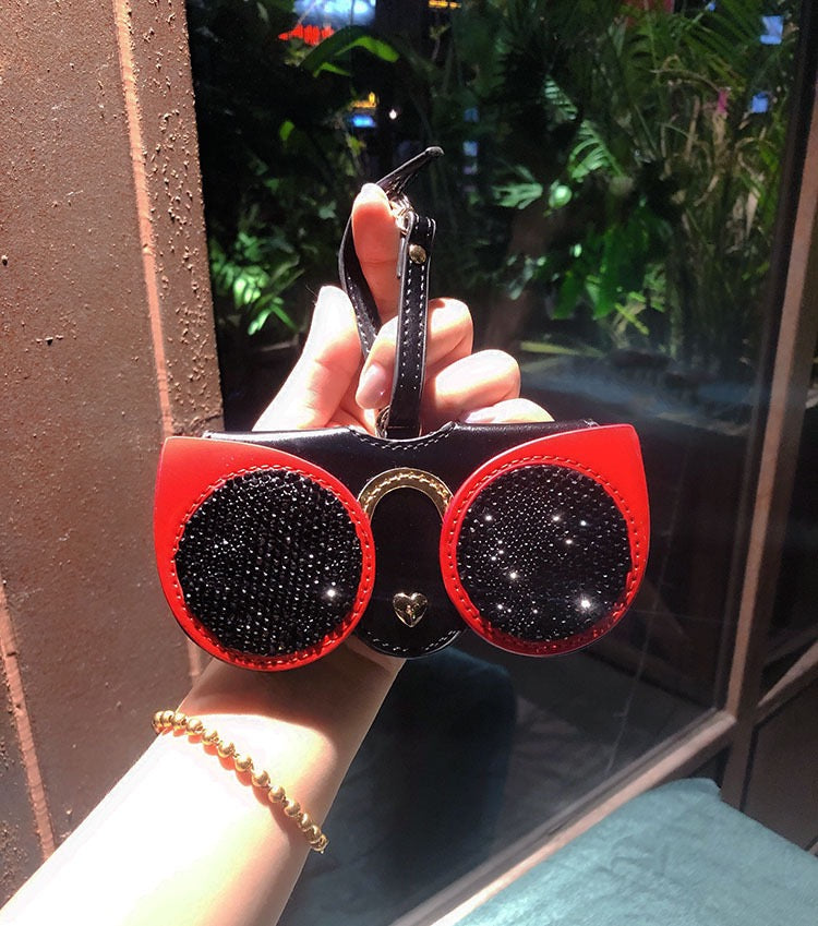 Bling Rhinestone Leather Glasses Case Bag Charm- Fashion Accessories