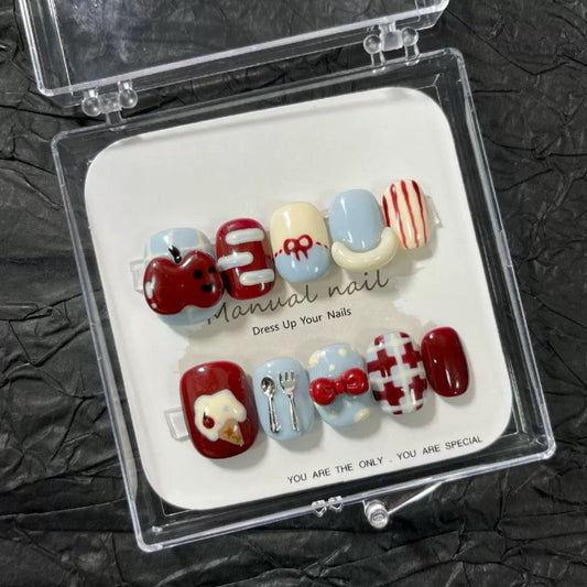 Red Apple - Cute Kawaii Handmade Press On Nails