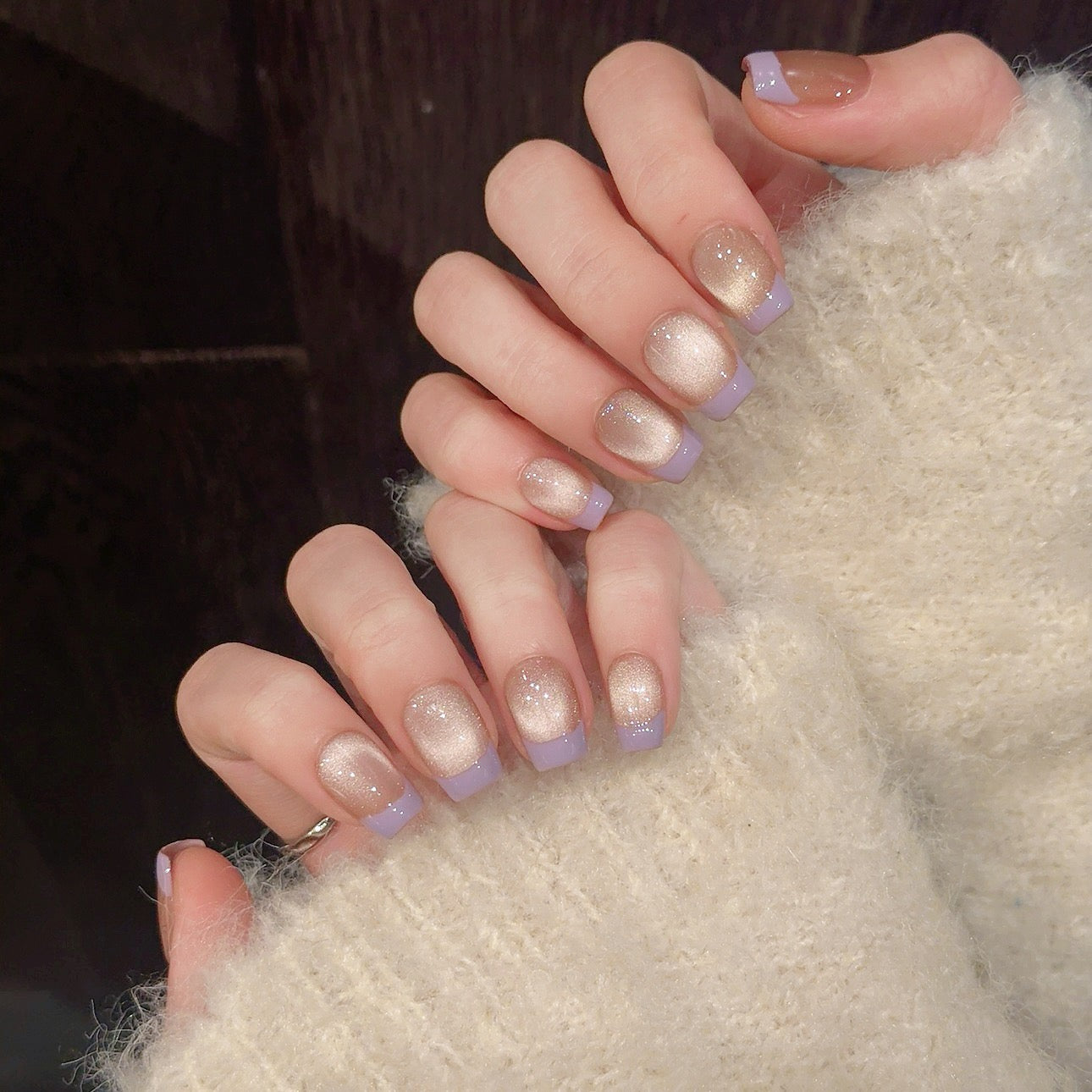 Taro Purple French -  Handmade Press On Nails