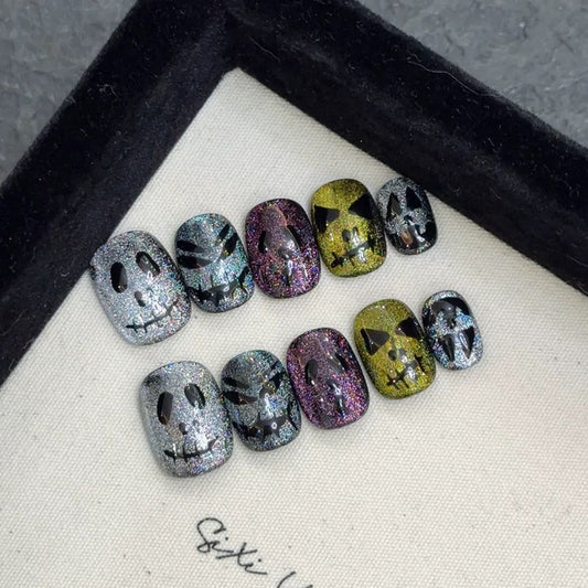 Halloween Cat Eye Green - Holiday Handmade Press On Nails