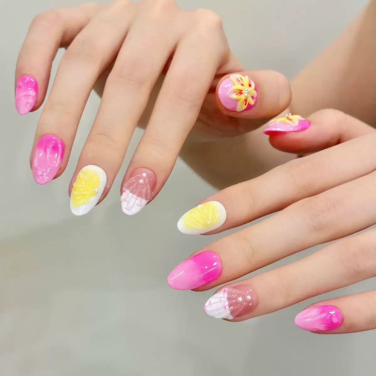 Classic Pink - 3D Carved Almond - Handmade Press On Nails