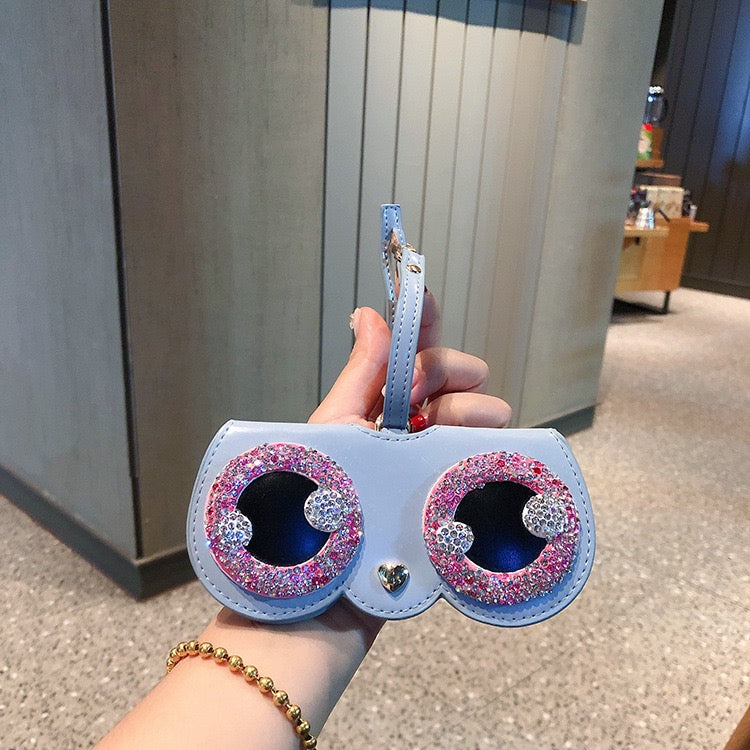 Bling Rhinestone Leather Glasses Case Bag Charm- Fashion Accessories