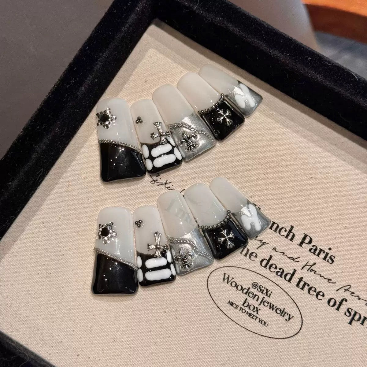 Black French - Duck Shape Handmade Press On Nails