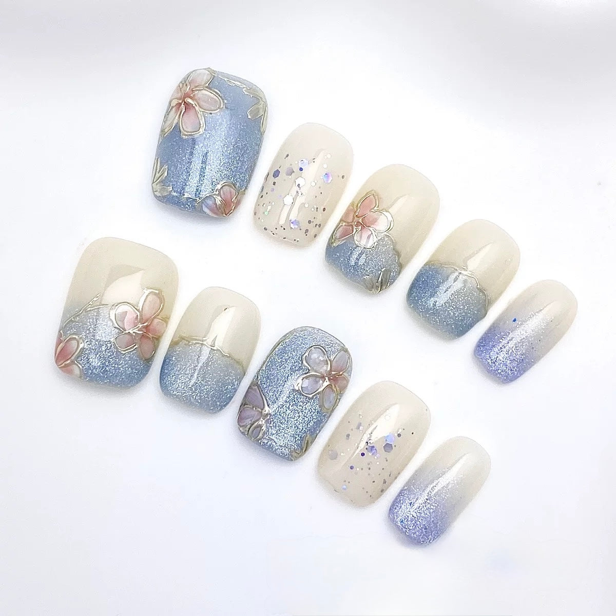 Blue Blossom - Fairy Chic Handmade Press On Nails