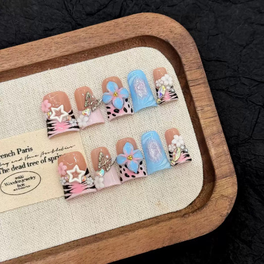 Sky Flower - Duck Shape Handmade Press On Nails