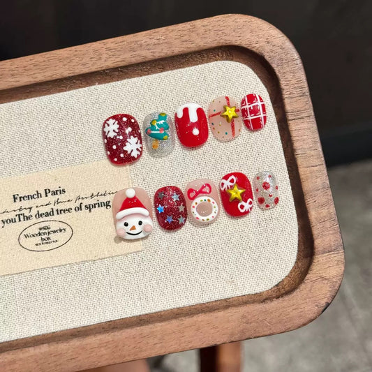 Xmas Snow - Holiday Handmade Press On Nails