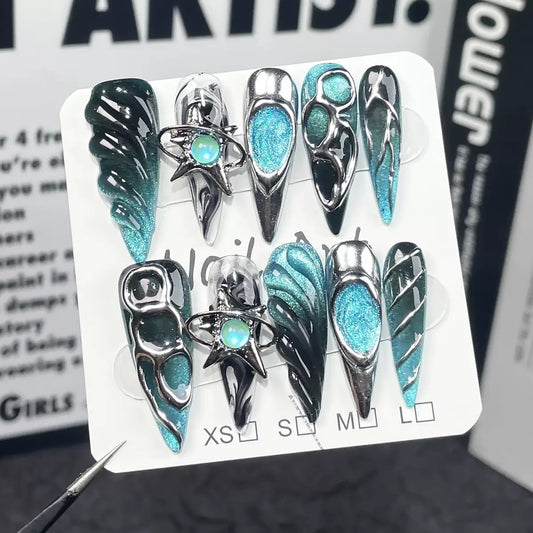 Y2K Blue - Handmade Press On Nails