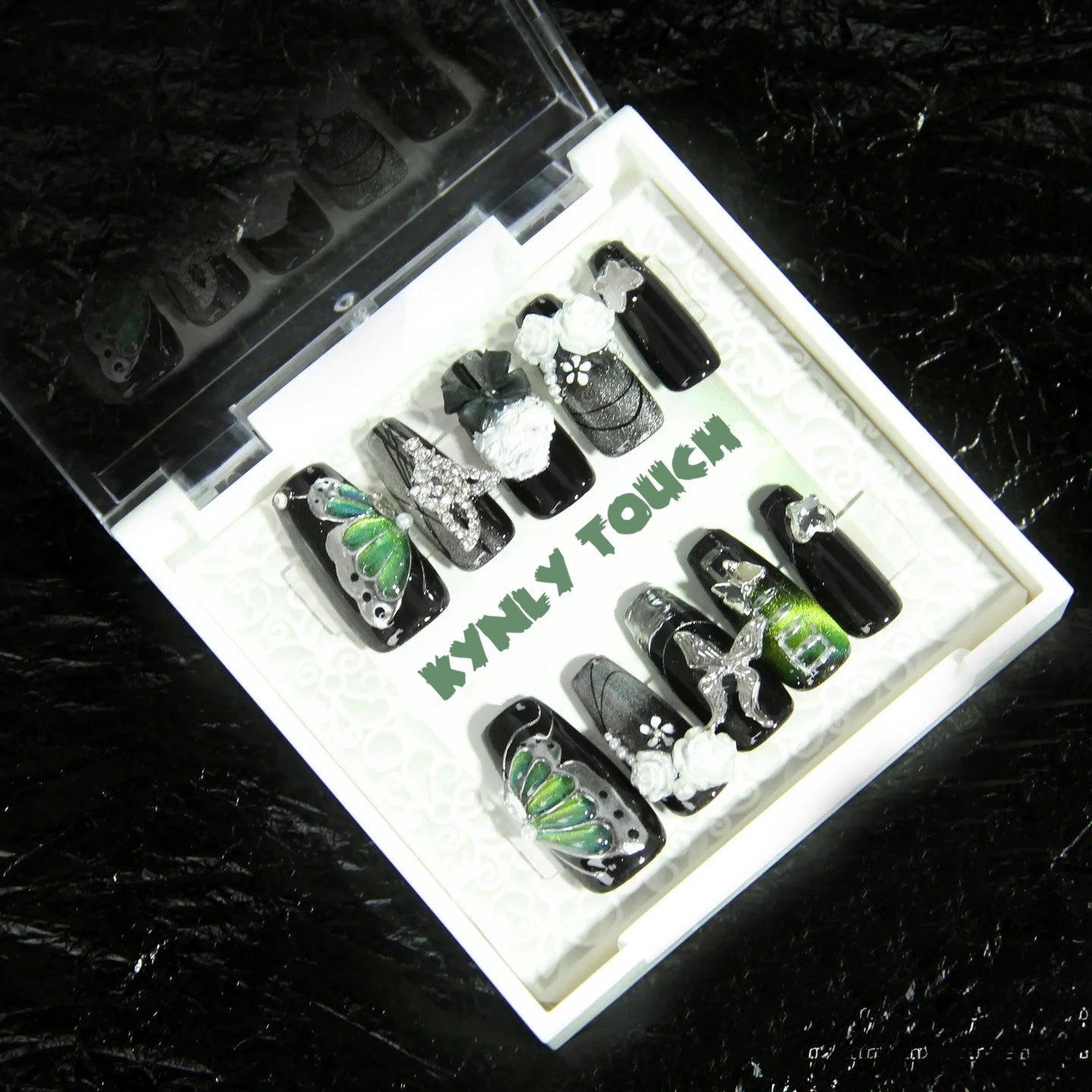 Green Butterfly - Handmade Press On Nails