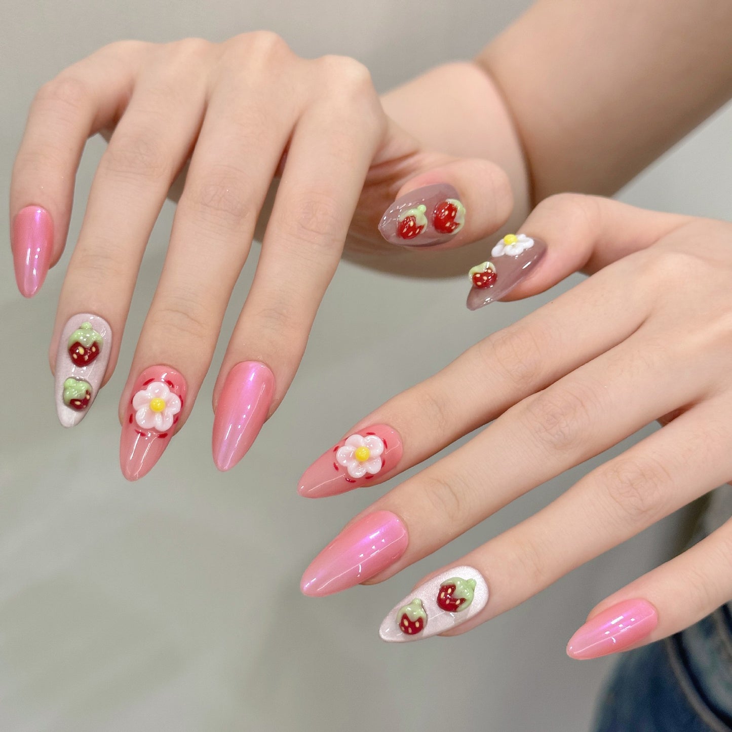 Pink Strawberry  -  Handmade Press On Nails