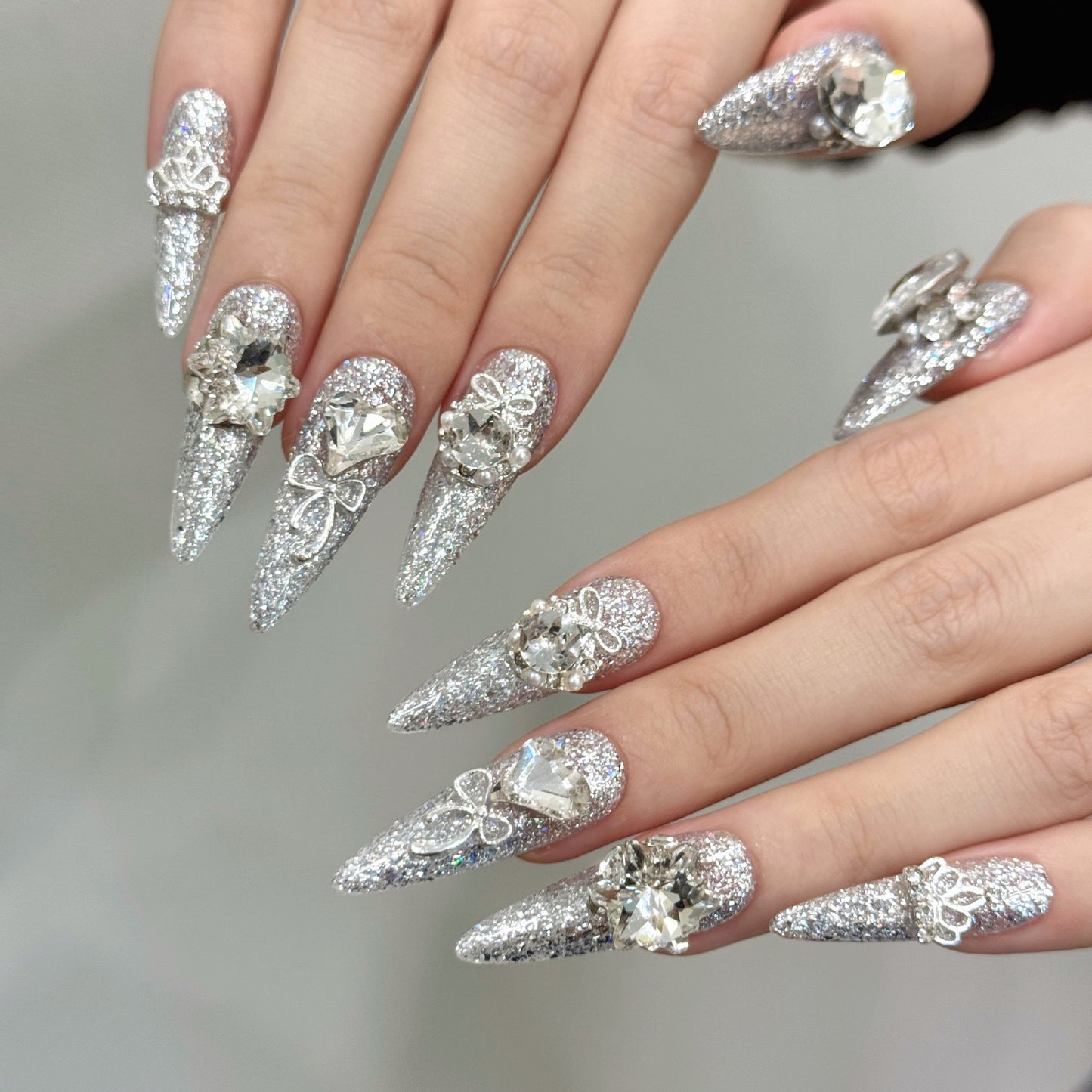 Silver Butterfly 2 in 1 - Luxury Handmade Press On Nails