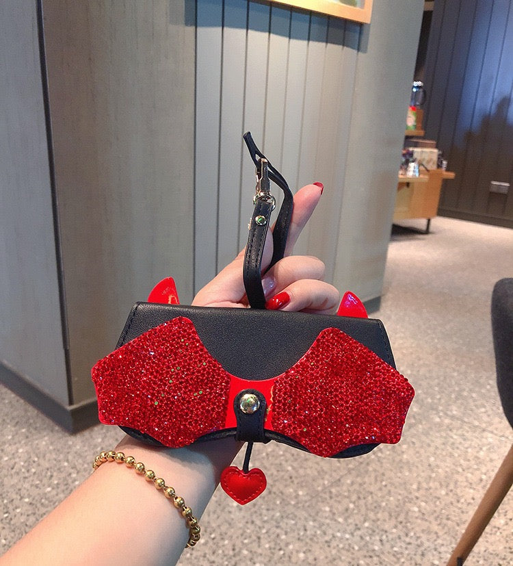 Bling Rhinestone Leather Glasses Case Bag Charm- Fashion Accessories