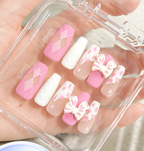 Classic Pink Row - Handmade Press On Nails