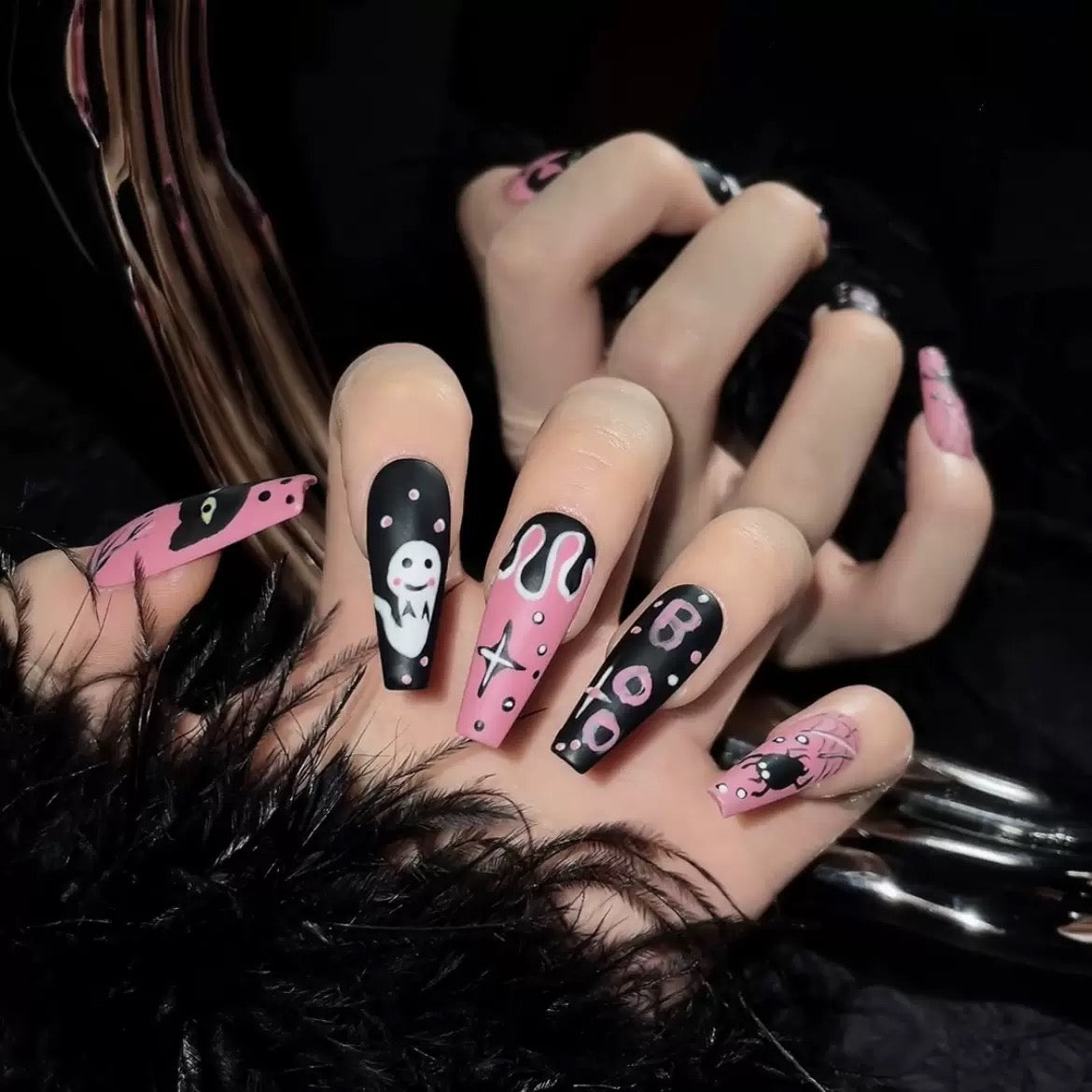 Halloween Pink - Holiday Handmade Press On Nails