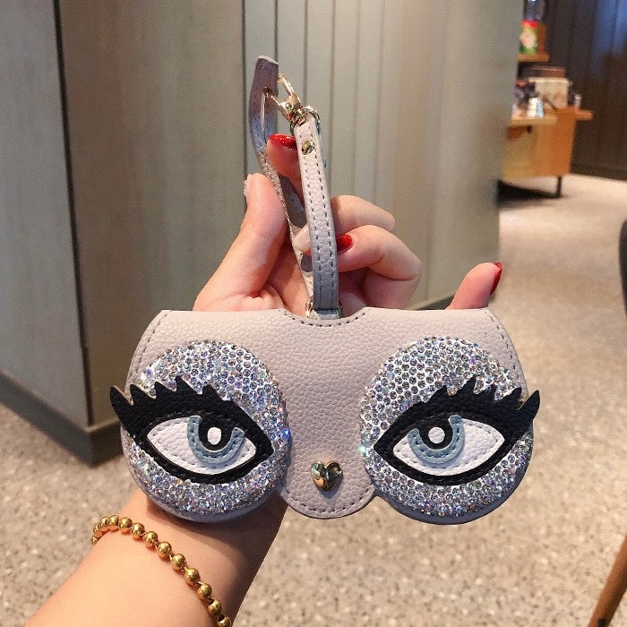 Bling Rhinestone Leather Glasses Case Bag Charm- Fashion Accessories