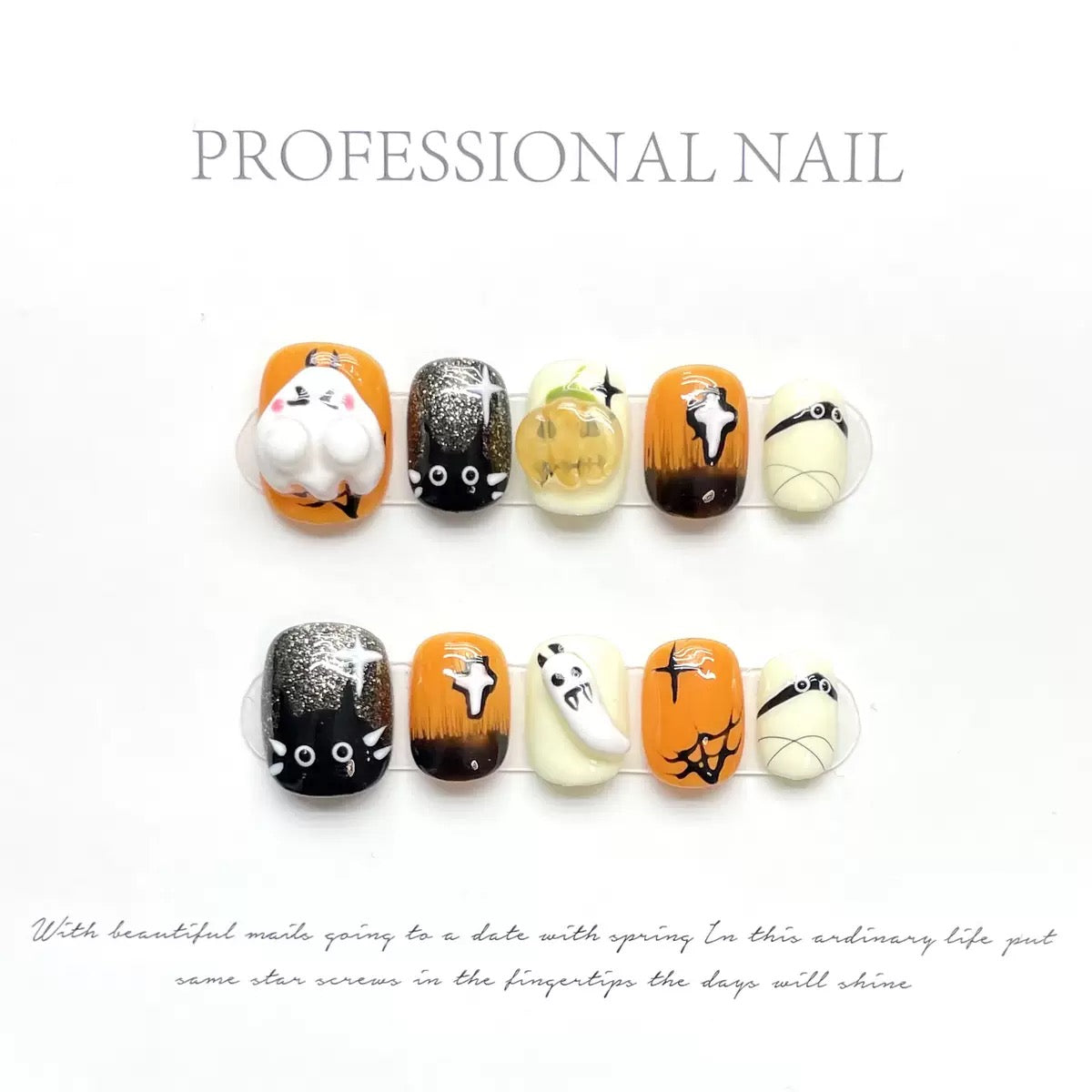 Halloween Spooky Pumpkin - Holiday Handmade Press On Nails