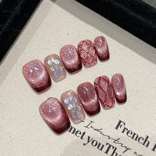 Raspberry Wine Red  -  Handmade Press On Nails