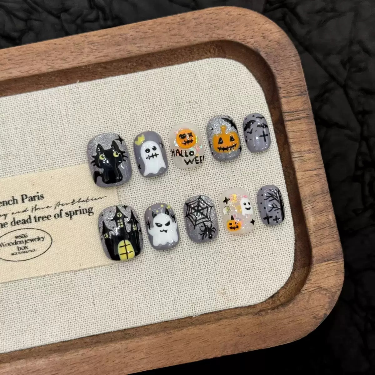 Halloween Grey Pixie - Holiday Handmade Press On Nails