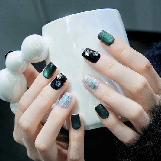 Green Amber -  Handmade Press On Nails