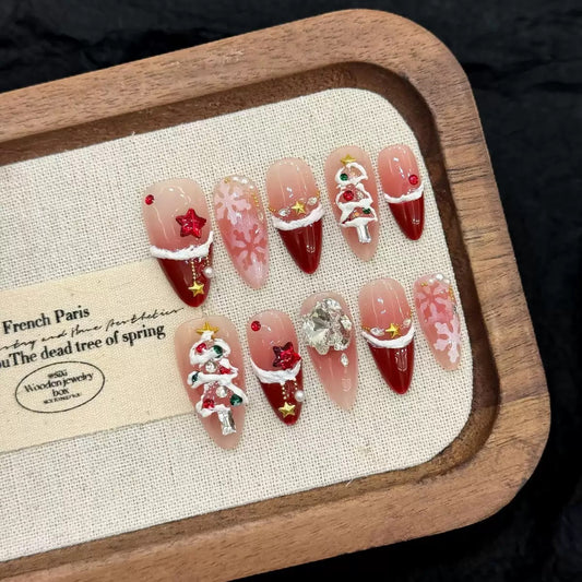 Xmas Red French - Holiday Handmade Press On Nails