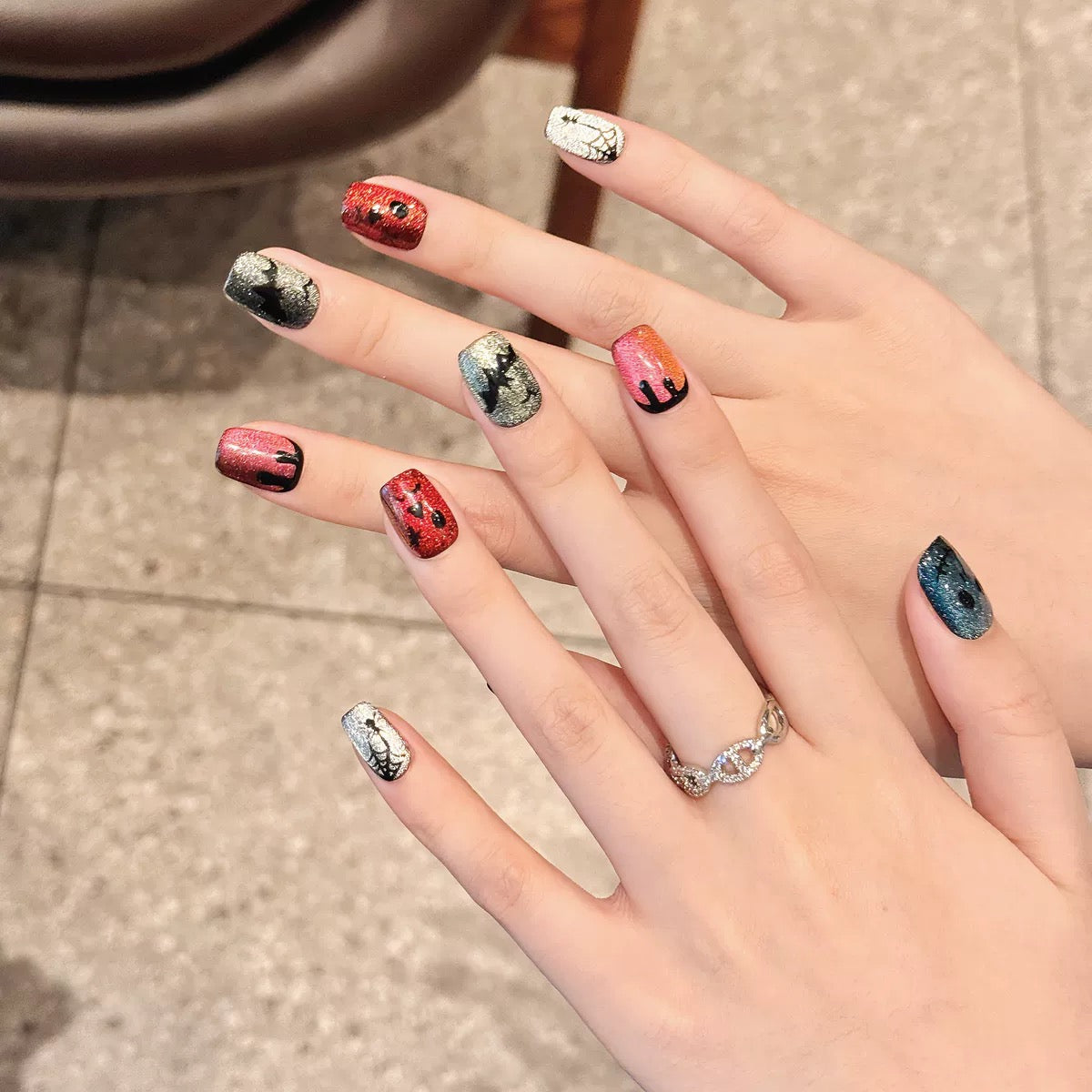 Halloween Cat Eye Blue - Holiday Handmade Press On Nails