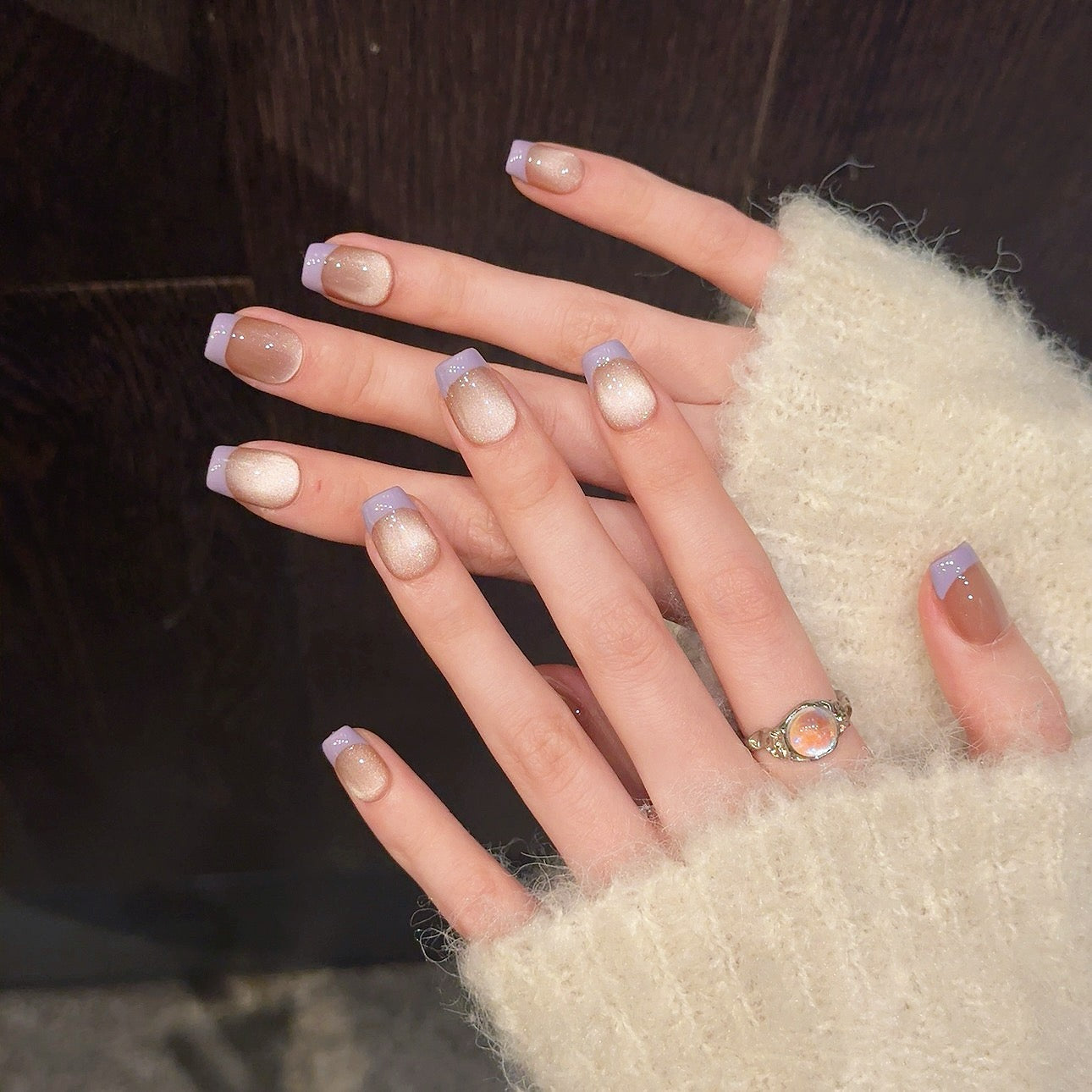 Taro Purple French -  Handmade Press On Nails